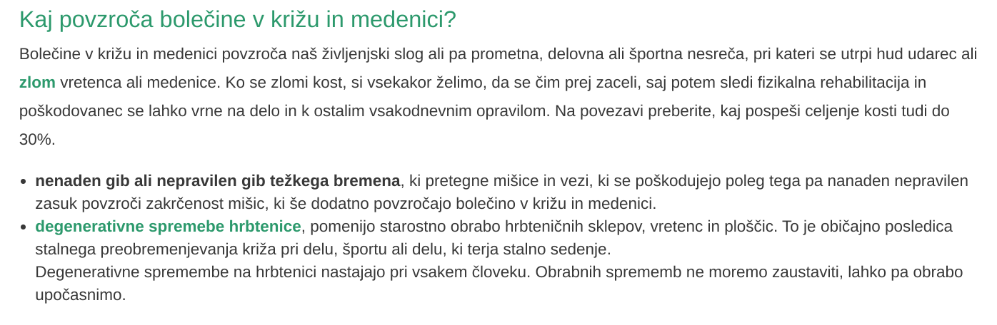 ključne besede - bolečine v križu in medenici