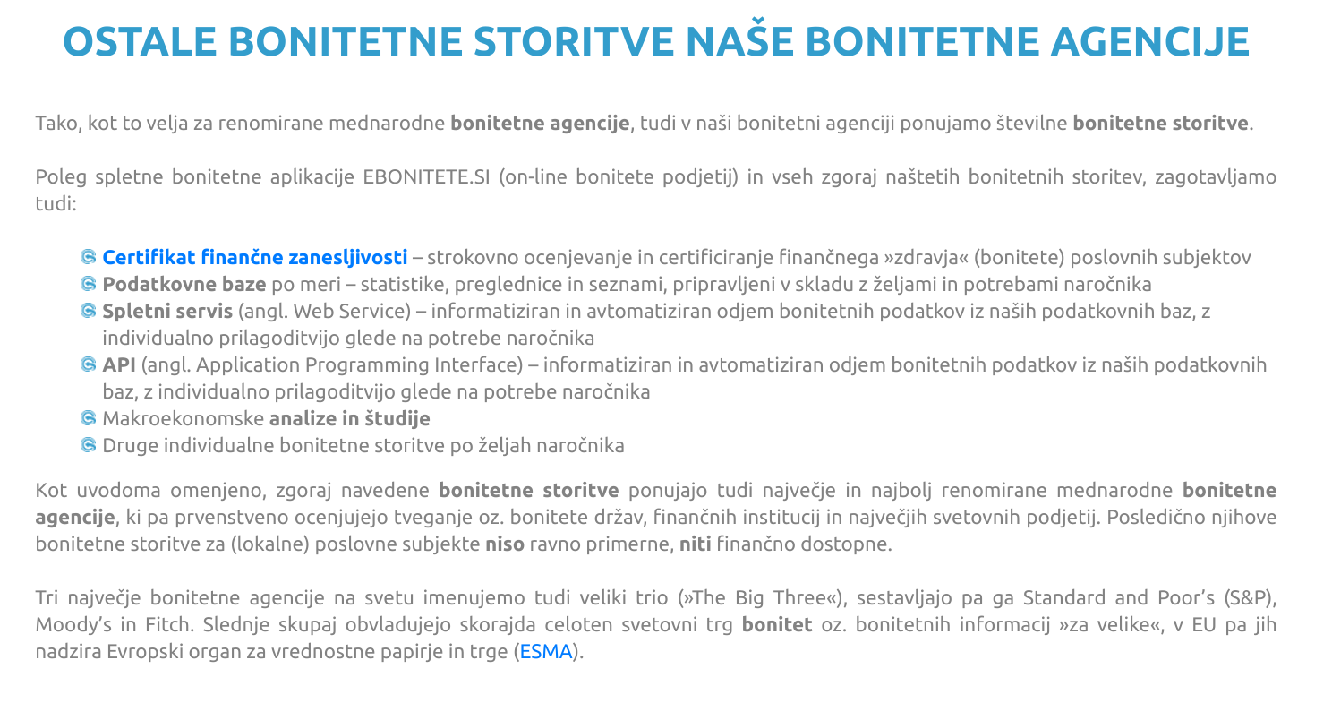 ključne besede - bonitetne storitve