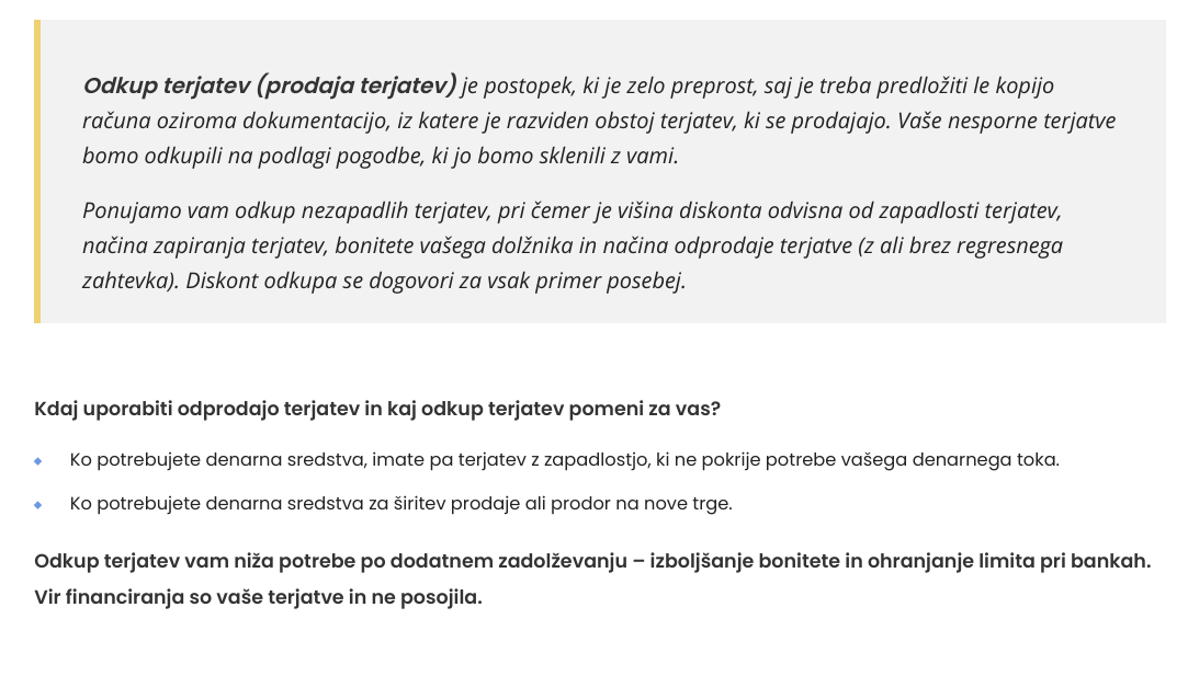 ključne besede - odkup terjatev