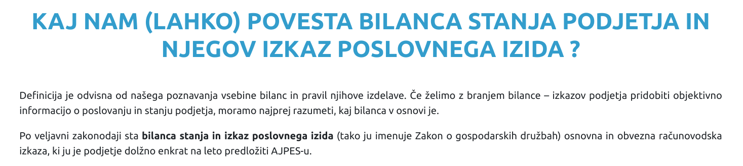 ključne besede - izkaz poslovnega uspeha