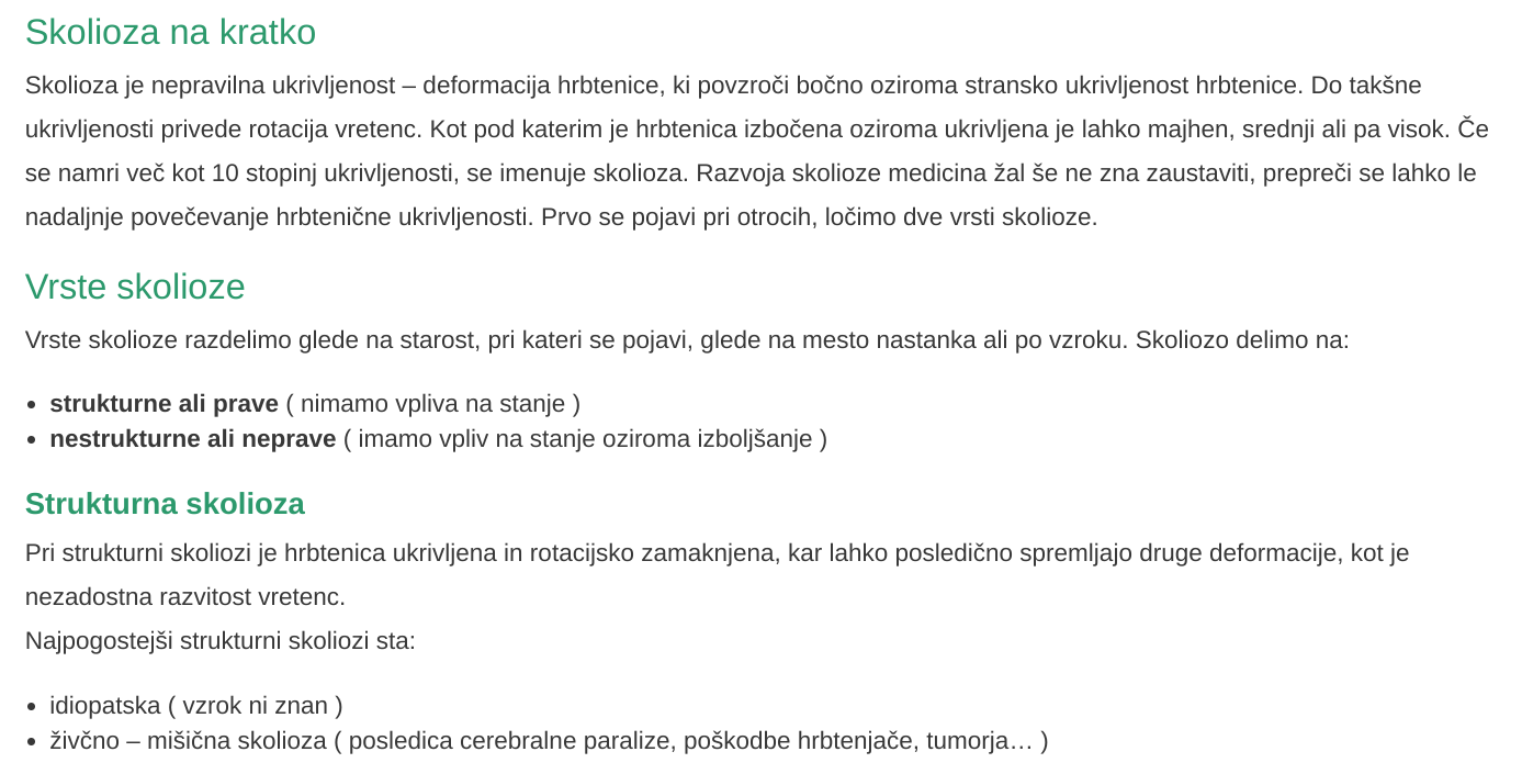 ključne besede - skolioza